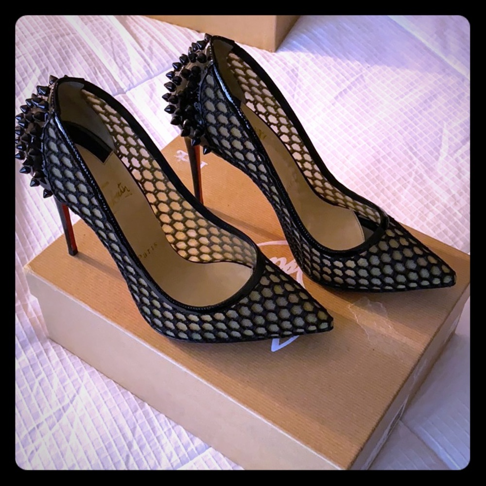 Christian Louboutin Black Mesh Pointed Spike Heel Pumps